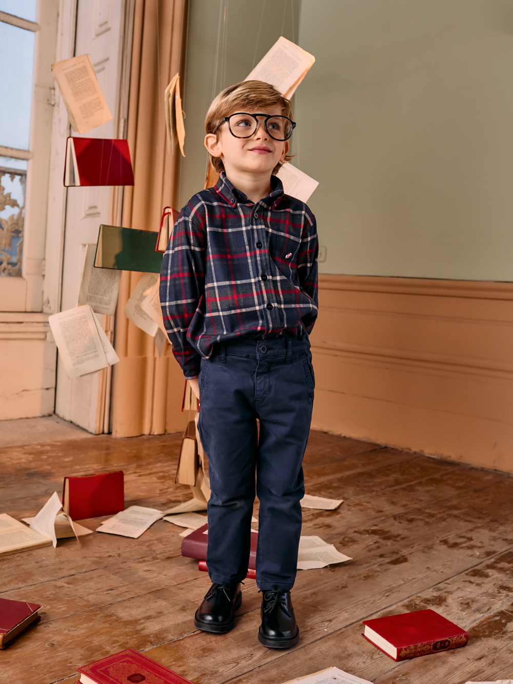 Patachou 2pc Navy Tartan Shirt Outfit