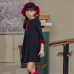 Patachou Navy Pleated Dress