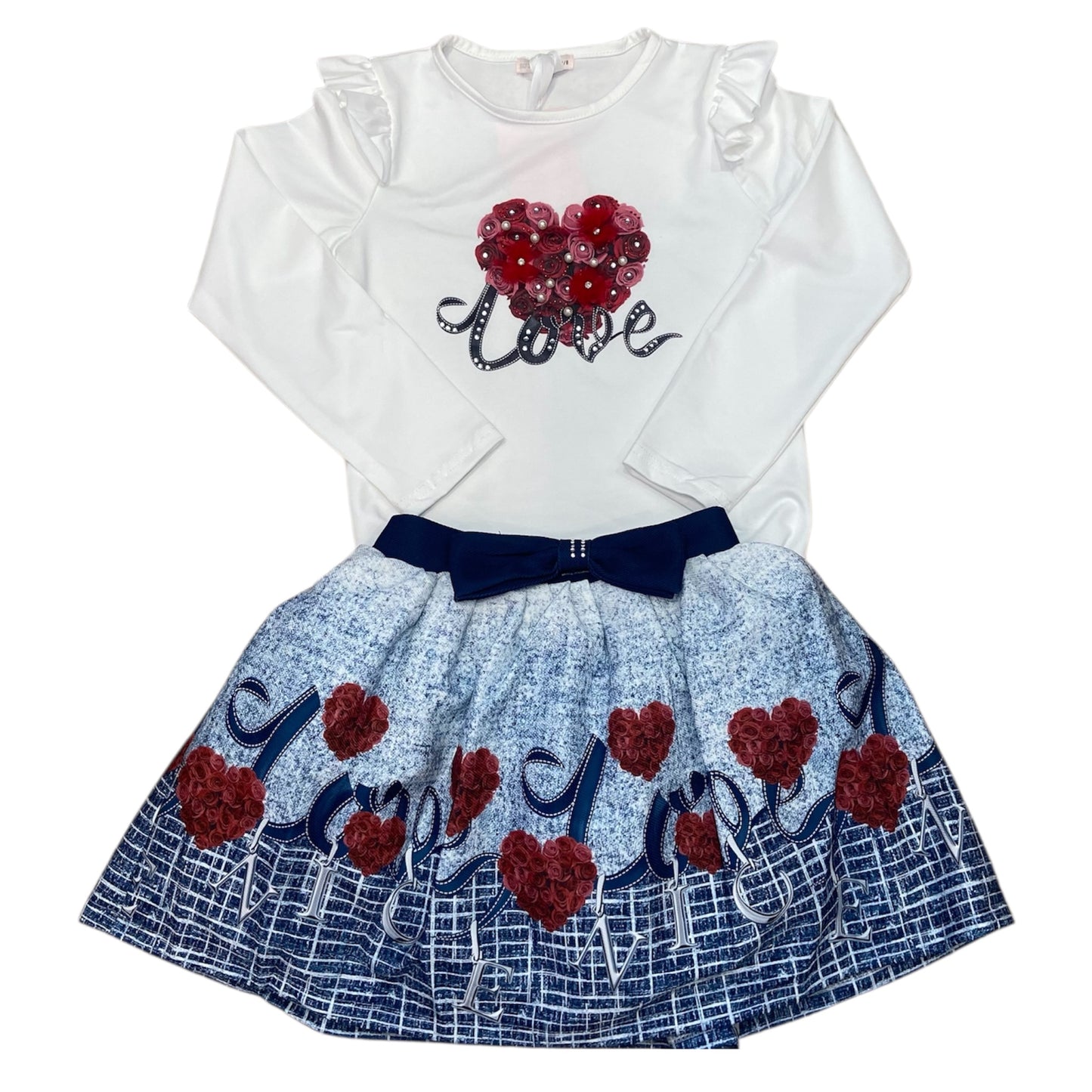 Special Collection 2pc Navy Love Skirt Set