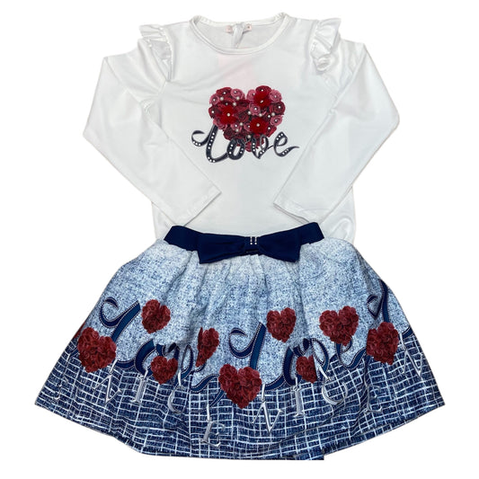 Special Collection 2pc Navy Love Skirt Set