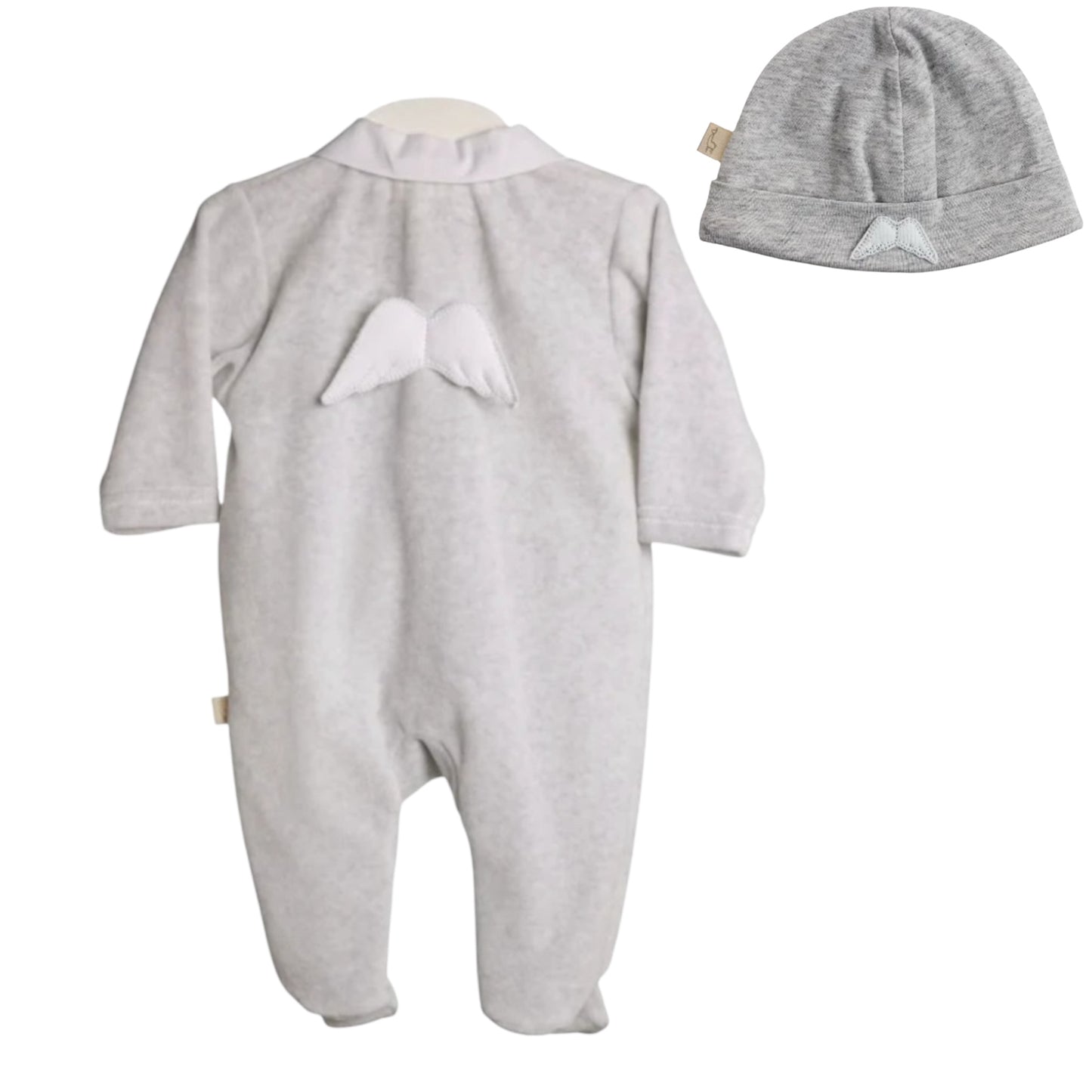 Baby Gi Grey Velour Wings 2pc Babygrow & Hat