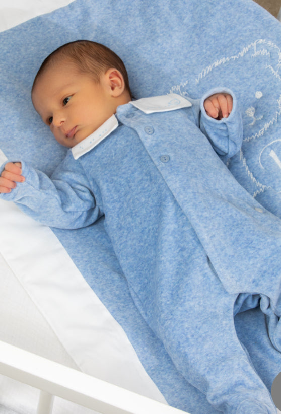 Patachou Blue Velour Babygrow