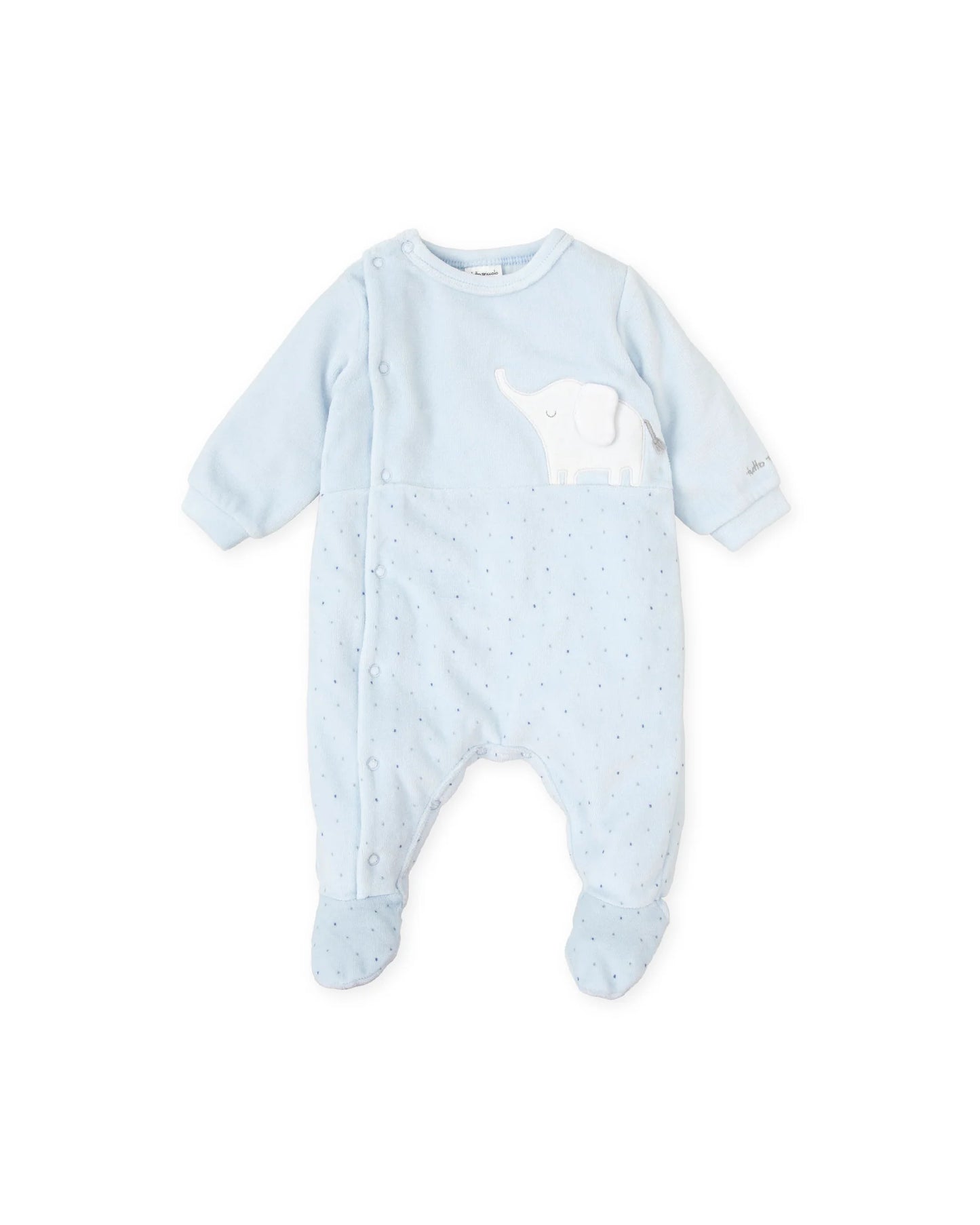 Tutto Piccolo Blue Velour Elephant Baby Grow