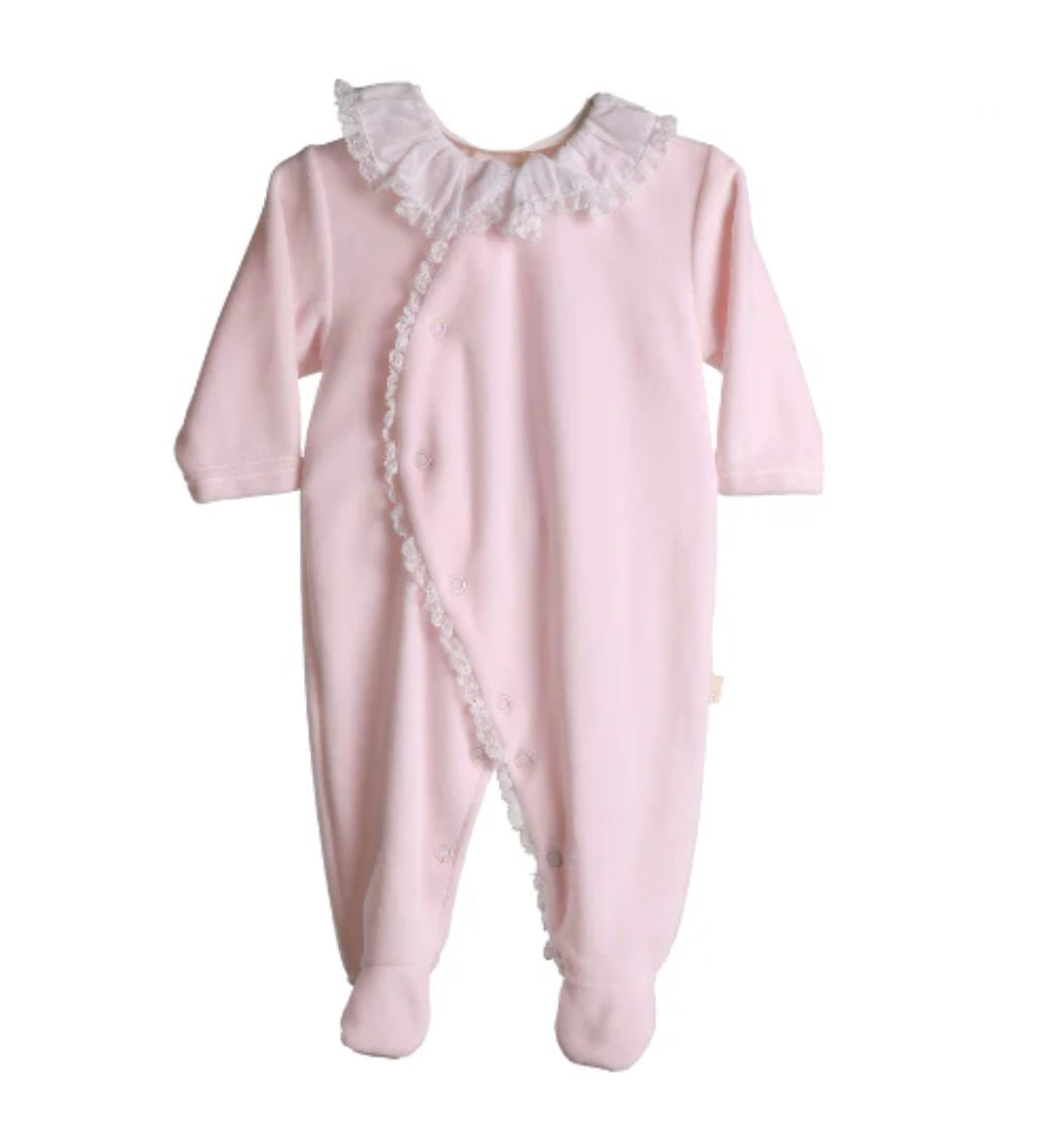 Baby Gi Pink Velour Lace Babygrow