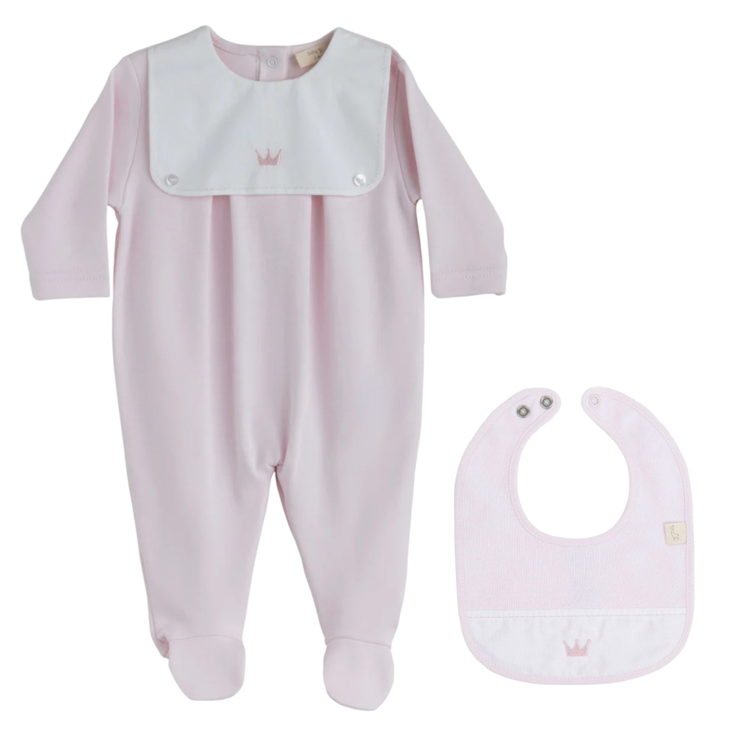 Baby Gi Pink Crown 2pc Babygrow & Bib