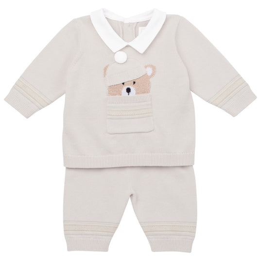 Emile Et Rose 3pc Beige Teddy Outfit & Hat