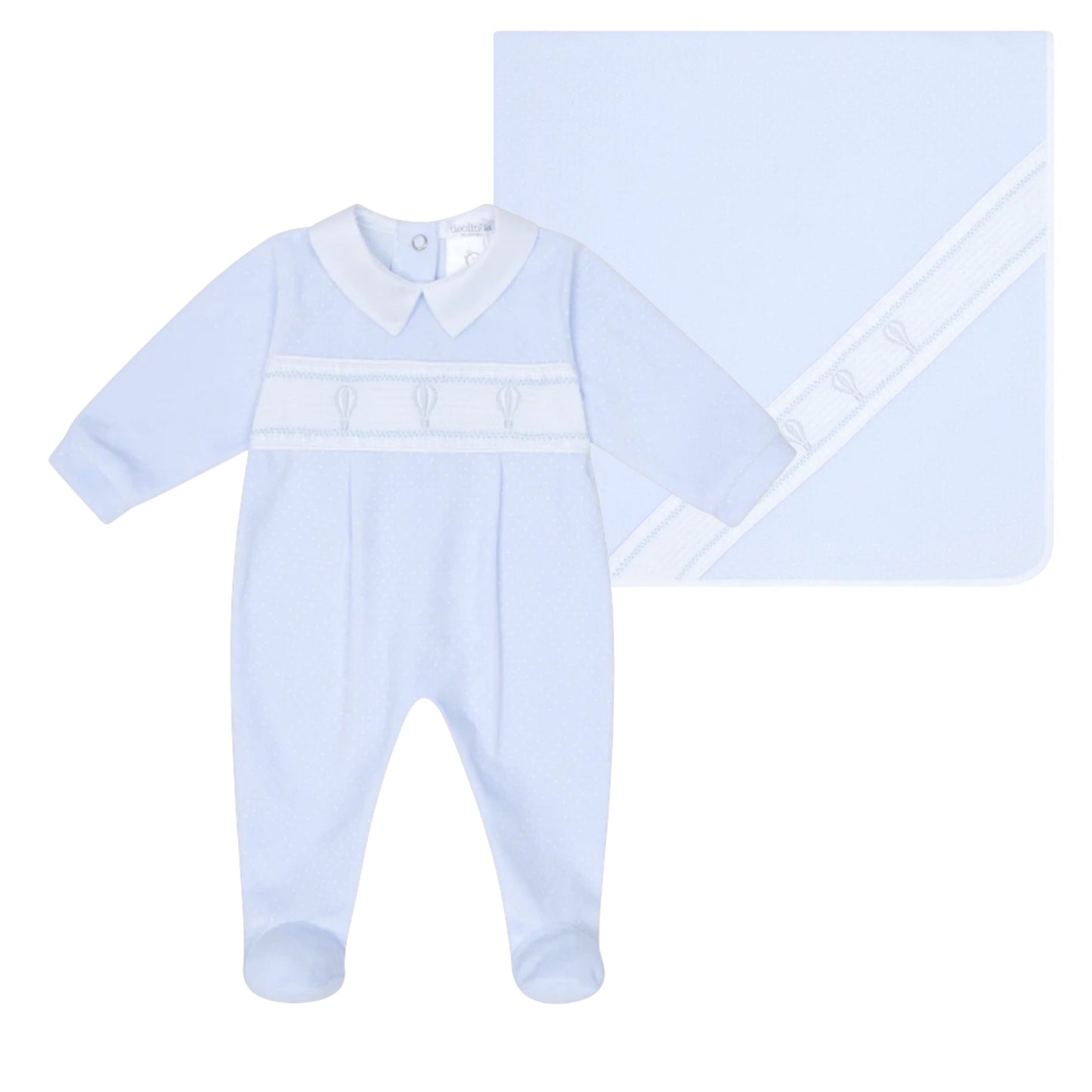 Deolinda 2pc Blue Hot Air Balloon Babygrow & Blanket