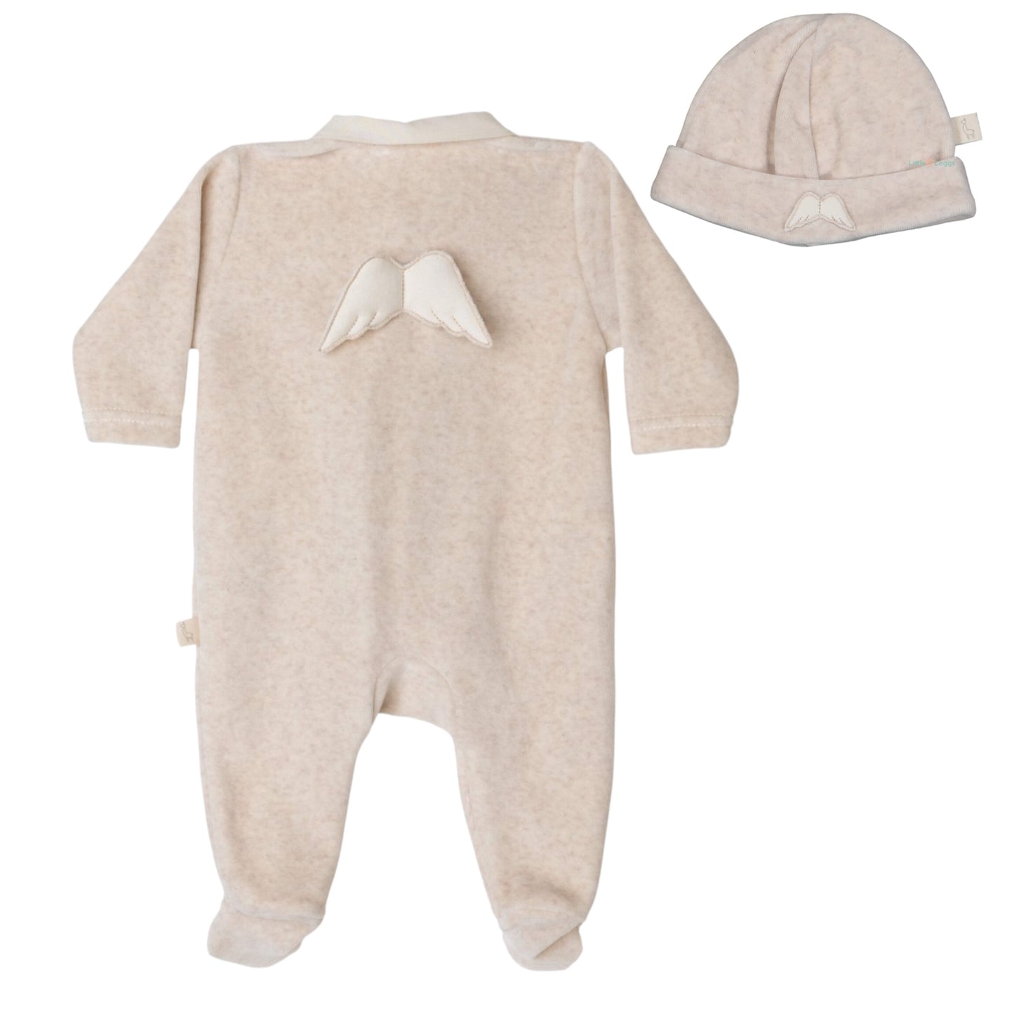 Baby Gi Beige Velour Wings 2pc Babygrow & Hat