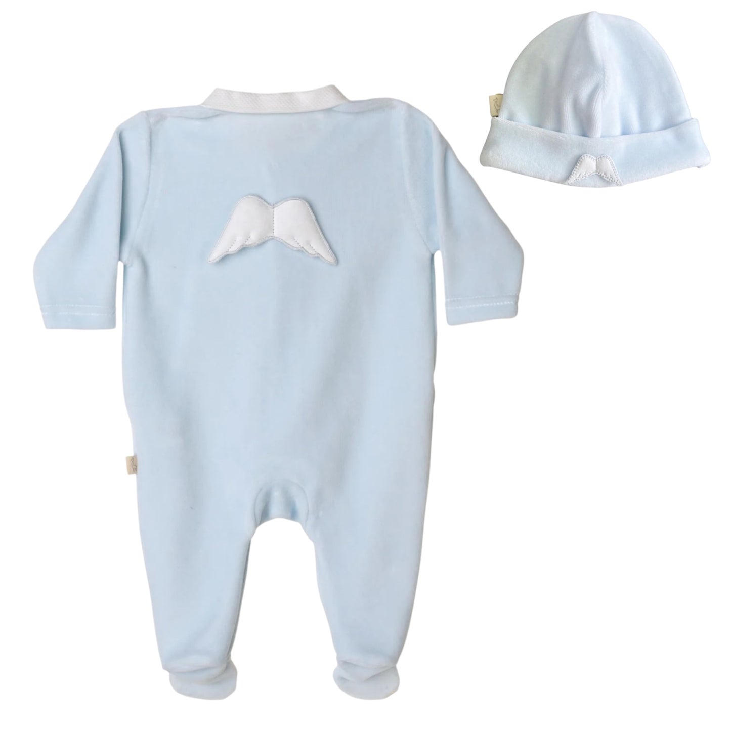 Baby Gi Blue Velour Wings 2pc Babygrow & Hat