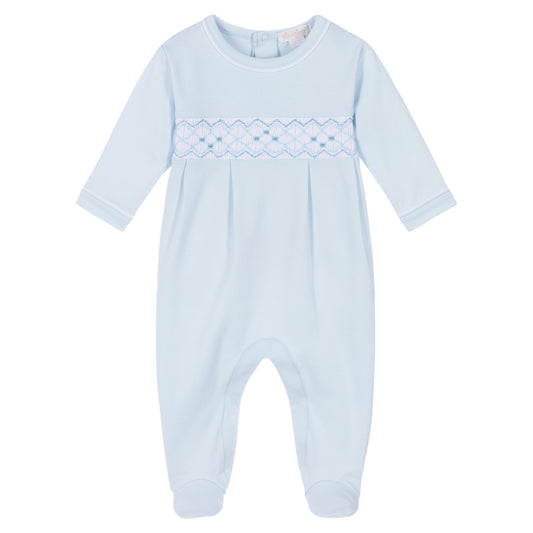 Kissy Kissy Blue/White Smocked Babygrow