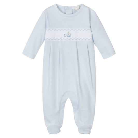 Kissy Kissy Blue Smocked Sail Boat Babygrow