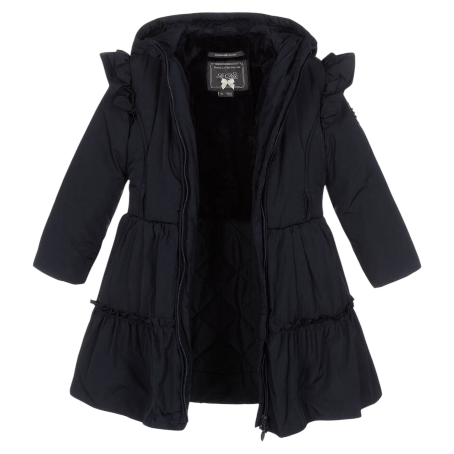 Le Chic Navy Ruffle Coat