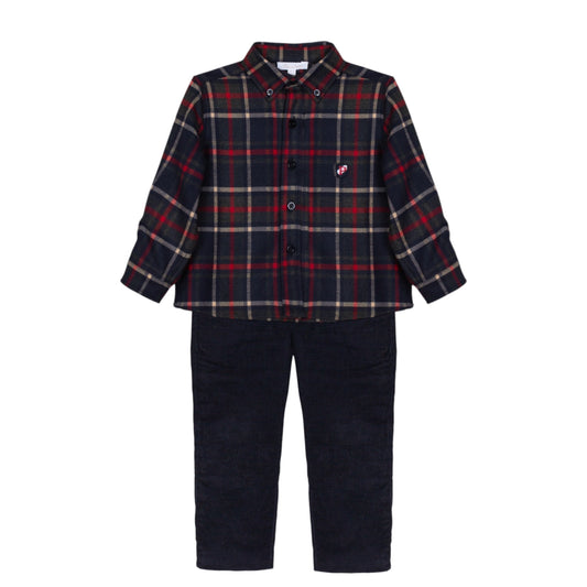 Patachou 2pc Navy Tartan Shirt Outfit