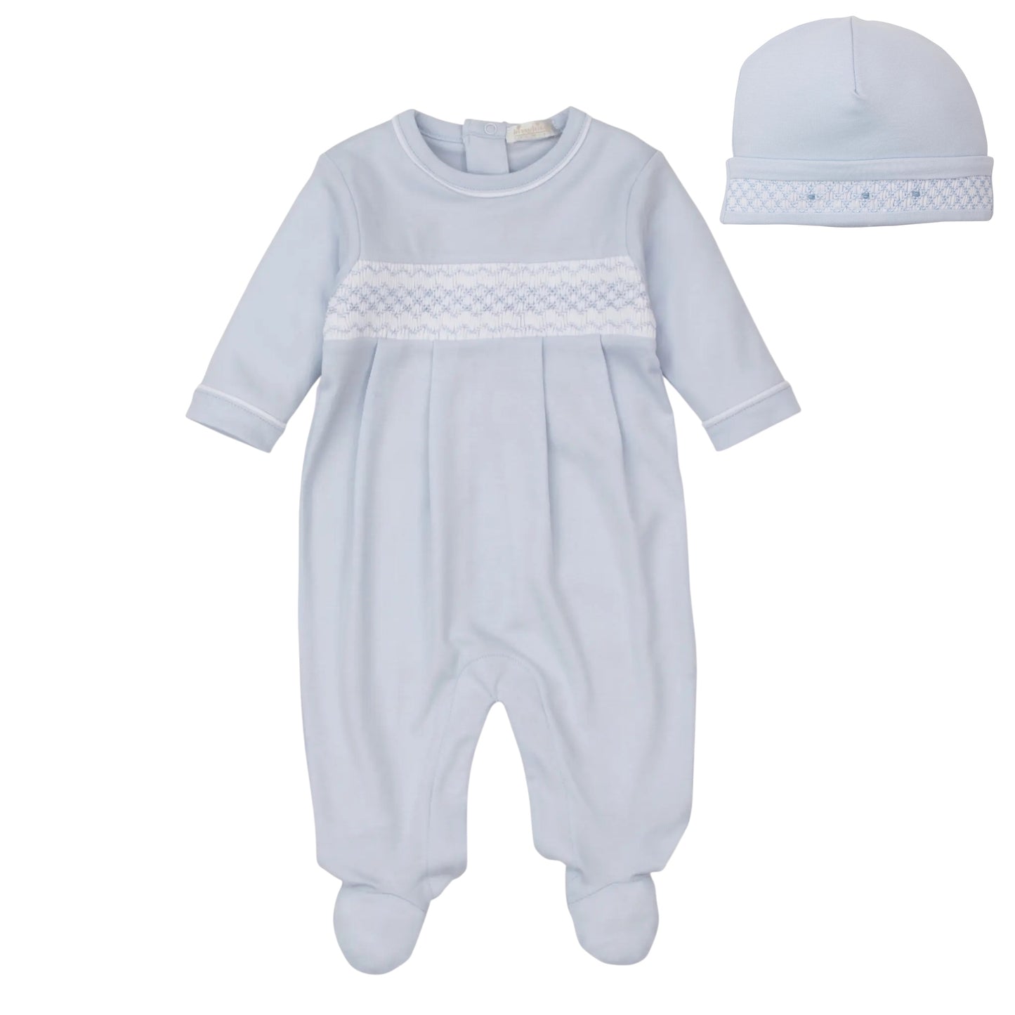 Kissy Kissy Blue Smocked 2pc Babygrow & Hat
