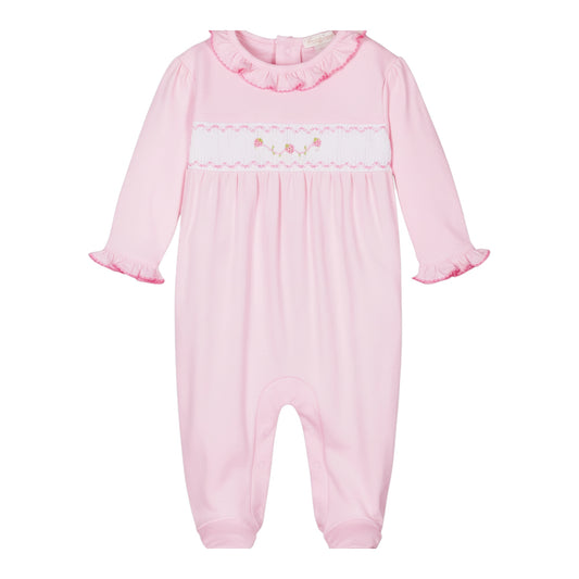 Kissy Kissy Pink Smocked Embroidered Strawberry Babygrow