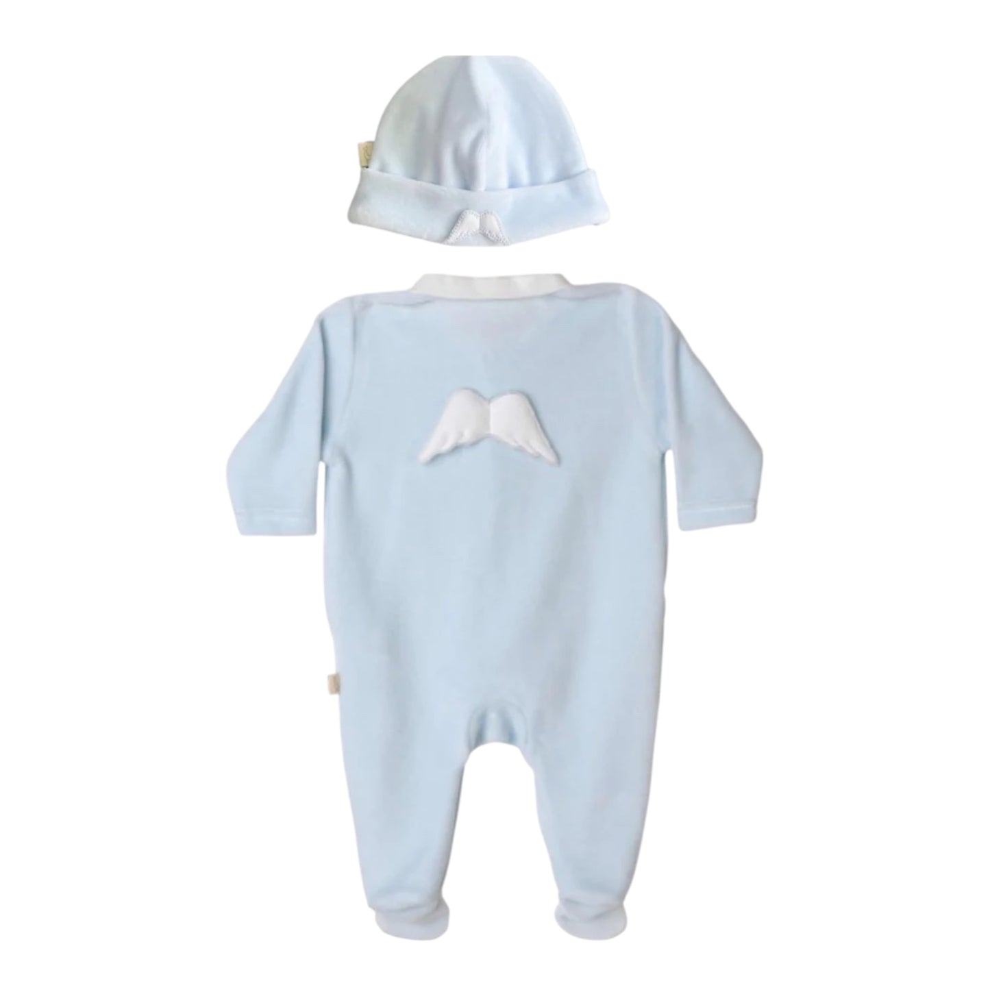 Baby Gi Blue Velour Wings 2pc Babygrow & Hat