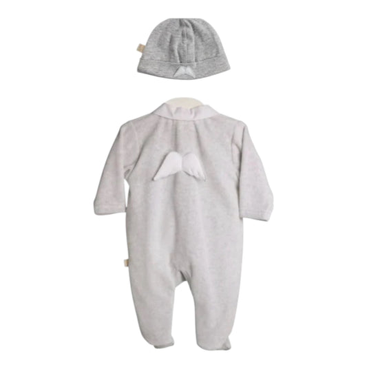 Baby Gi Grey Velour Wings 2pc Babygrow & Hat